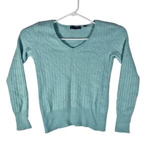 Saks Fifth Avenue Girls size L Light Blue Cable Knit Cashmere Sweater